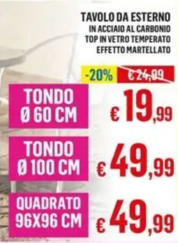 Satur TAVOLO DA ESTERNO IN ACCIAIO AL CARBONIO TOP IN VETRO TEMPERATO EFFETTO MARTELLATO offerta