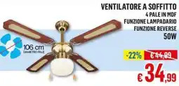 Satur VENTILATORE A SOFFITTO 4 PALE IN MDF offerta