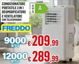 Satur CONDIZIONATORE PORTATILE 3 IN 1 DEUMIDIFICATORE E VENTILATORE CON TELECOMANDO offerta