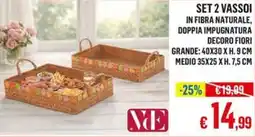 Satur SET 2 VASSOI IN FIBRA NATURALE, DOPPIA IMPUGNATURA DECORO FIORI offerta