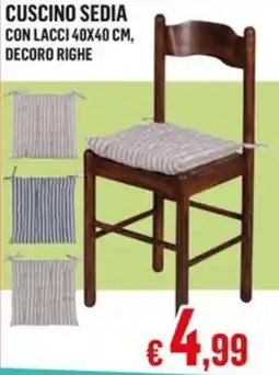 Satur Cuscino sedia con lacci 40x40 cm, decoro righe offerta