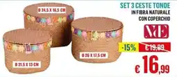 Satur SET 3 CESTE TONDE IN FIBRA NATURALE CON COPERCHIO offerta