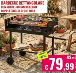 Satur BARBECUE RETTANGOLARE CON RUOTE - RIPIANI IN LEGNO DOPPIA GRIGLIA DI COTTURA offerta