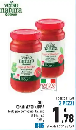Conad Sugo CONAD VERSO NATURA biologico pomodoro italiano al basilico offerta