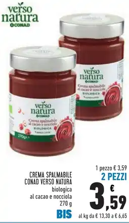 Conad Crema spalmabile CONAD verso natura biologica al cacao e nocciola offerta
