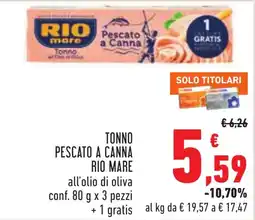 Conad TONNO PESCATO A CANNA RIO MARE offerta