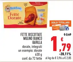Conad Fette biscottate Mulino Bianco Barilla dorate, integrali offerta