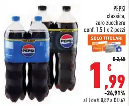Conad PEPSI classica, zero zucchero offerta