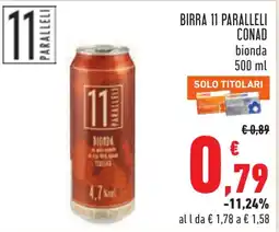 Conad Birra 11 Paralleli Conad bionda offerta