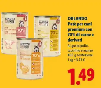 Lidl ORLANDO Patè per cani premium con 70% di carne e derivati offerta