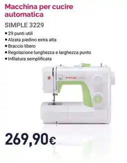 Unieuro Macchina per cucire automatica SIMPLE 3229 SINGER offerta