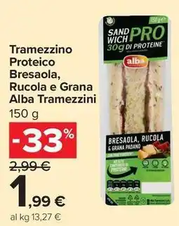 Carrefour Market Tramezzino Proteico Bresaola, Rucola e Grana Alba Tramezzini offerta