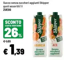 Iper La Grande Succo senza zuccheri aggiunti Skipper Zuegg offerta