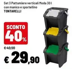 Iper La Grande Set 3 Pattumiere verticali Moda con manico e sportellino Tontarelli offerta