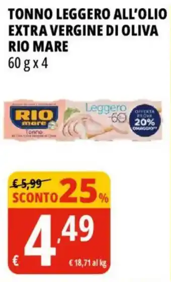 Tigros Tonno leggero all'olio extra vergine di oliva rio mare offerta