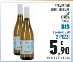 Conad VERMENTINO TERRE SICILIANE IGP KINISIA 750 ml offerta