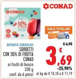 Conad SORBETTI CON 50% DI FRUTTA CONAD offerta