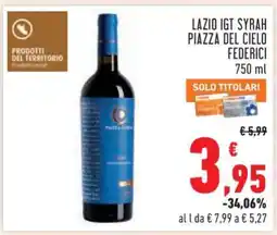 Conad LAZIO IGT SYRAH PIAZZA DEL CIELO FEDERICI 750 ml offerta