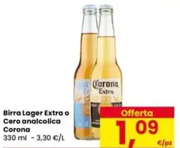 Eurospar Birra Lager Extra o Cero analcolica Corona offerta