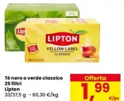 Eurospar Tè nero o verde classico 25 filtri Lipton offerta