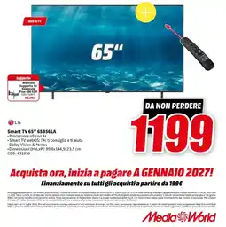 MediaWorld LG Smart TV 65" 65B56LA offerta