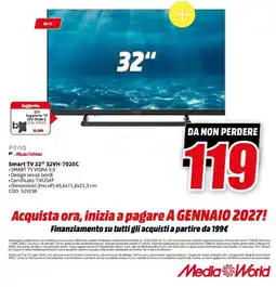 MediaWorld Smart TV 32" 32VH-7025C offerta