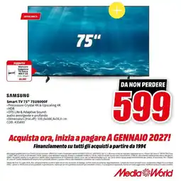 MediaWorld Samsung Smart TV 75" 75U8000F offerta