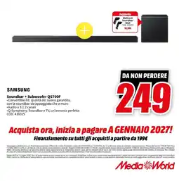 MediaWorld SAMSUNG Soundbar + Subwoofer QS700F offerta