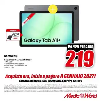 MediaWorld Samsung Galaxy Tab A11+ offerta