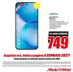 MediaWorld Smartphone Reno 16 offerta