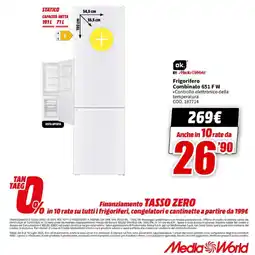 MediaWorld Frigorifero Combinato 651 F W offerta