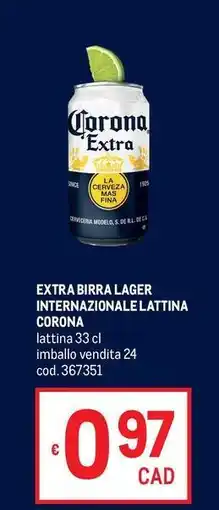 Metro Extra birra lager internazionale lattina corona offerta