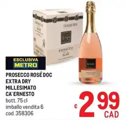 Metro Prosecco rosé doc extra dry millesimato Ca'Ernesto offerta