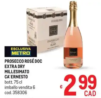 Metro Prosecco rosé doc extra dry millesimato Ca'Ernesto offerta