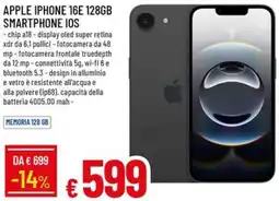 Galassia APPLE IPHONE 16E 128GB SMARTPHONE IOS offerta
