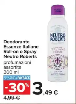 Carrefour Iper Deodorante Essenze Italiane Roll-on o Spray Neutro Roberts offerta