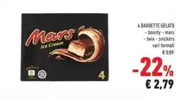 Conad Superstore 4 barrette gelato bounty, mars, twix, snickers offerta