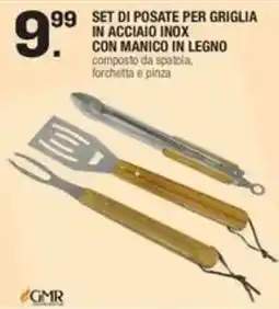 Brico OK SET DI POSATE PER GRIGLIA IN ACCIAIO INOX CON MANICO IN LEGNO offerta