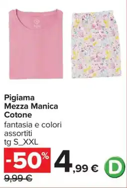 Carrefour Iper Pigiama Mezza Manica Cotone offerta