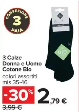 Carrefour Iper 3 Calze Donna e Uomo Cotone Bio offerta