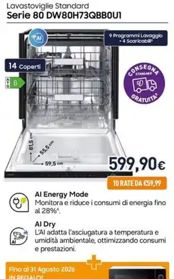 Unieuro Lavastoviglie Standard Serie 80 DW80H73QBB0U1 offerta