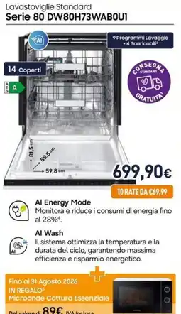 Unieuro Lavastoviglie Standard Serie 80 DW80H73WAB0U1 offerta