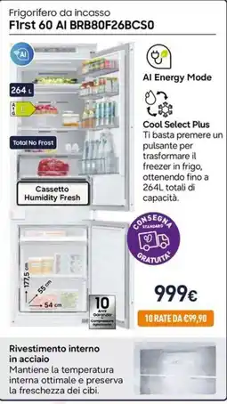 Unieuro Frigorifero da incasso First 60 AI BRB80F26BCS0 offerta