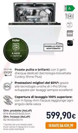 Unieuro Lavastoviglie Haier DAZN Full offerta