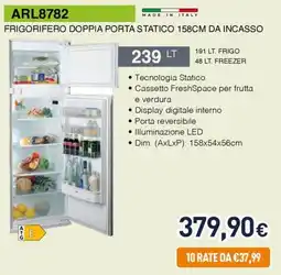 Unieuro FRIGORIFERO DOPPIA PORTA STATICO 158CM DA INCASSO offerta