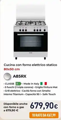 Unieuro Cucina con forno elettrico statico A85RX offerta