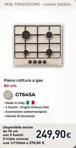 Unieuro Piano cottura a gas GT64SA offerta