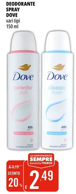 Tigros Deodorante spray Dove offerta