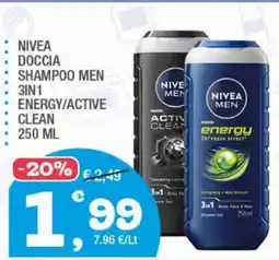Splendidi e Splendenti NIVEA DOCCIA SHAMPOO MEN 3IN1 ENERGY/ACTIVE CLEAN offerta