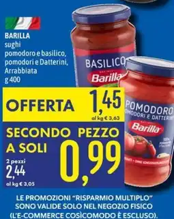 Emisfero Barilla sughi pomodoro e basilico, pomodori e Datterini, Arrabbiata offerta